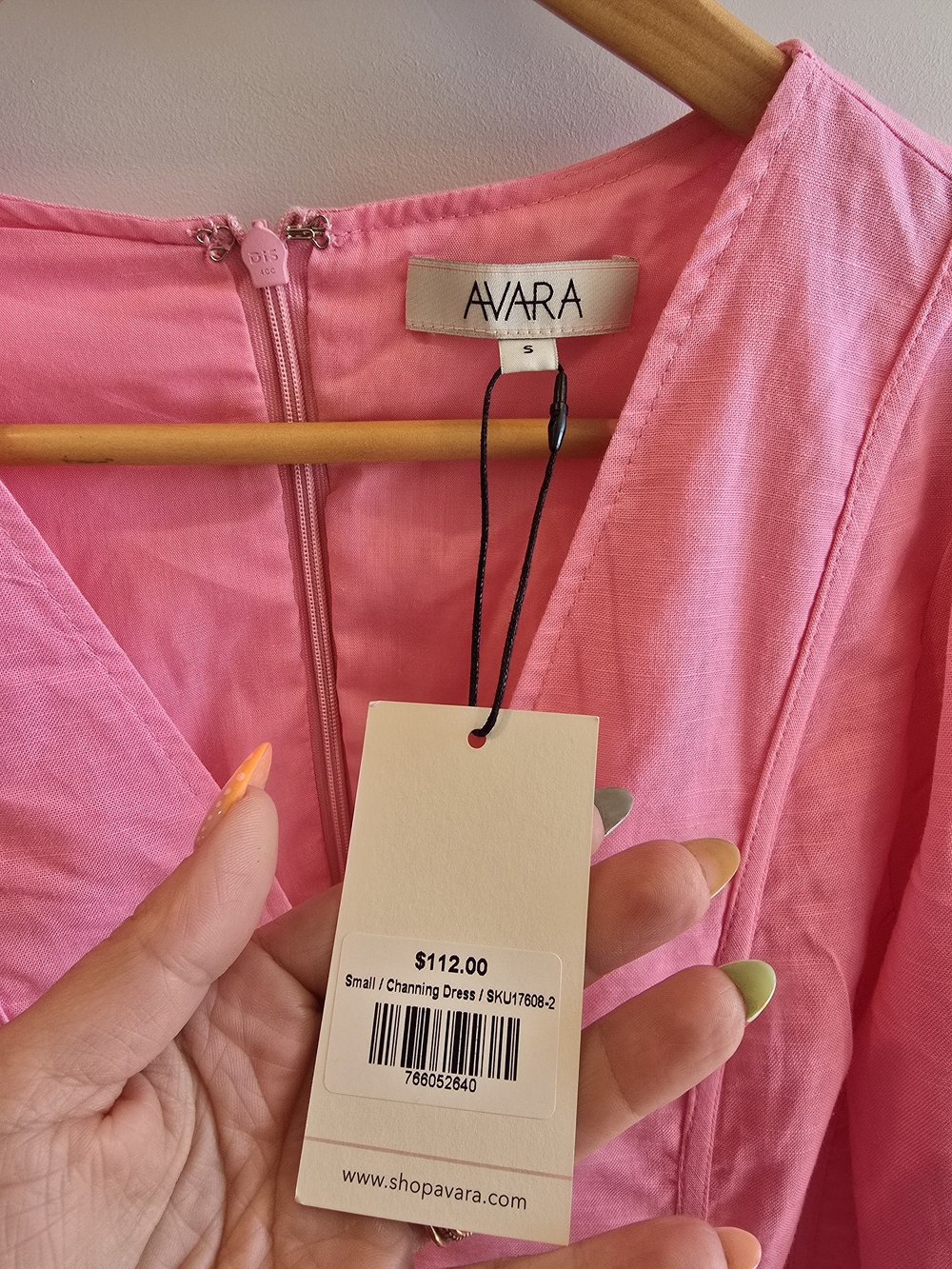 Avara Pink Channing  Puff-Sleeve V-Neck Mini Dress, Size Small NWT - Picture 7 of 12